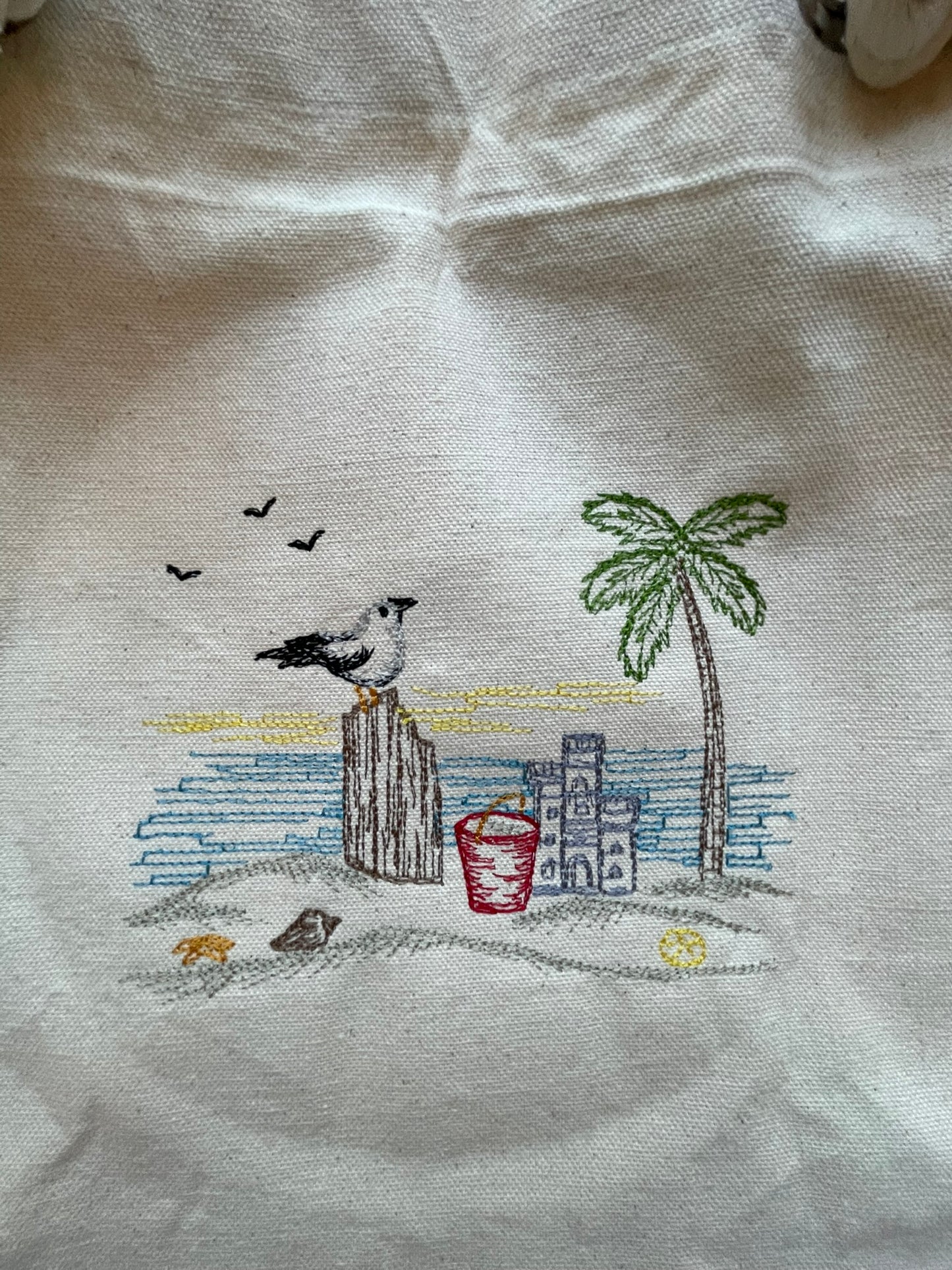Seaside Escape Embroidered Canvas Tote