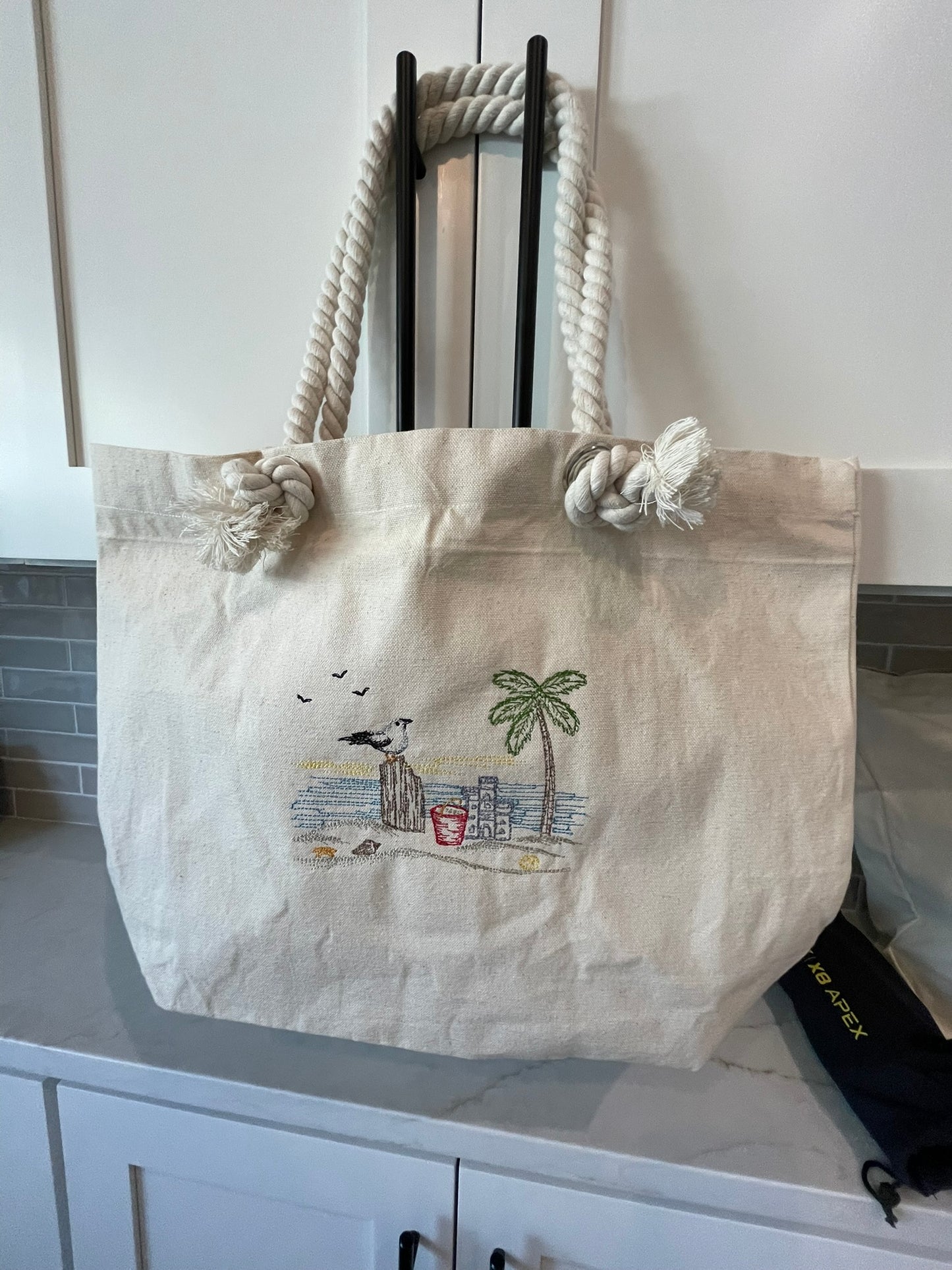 Seaside Escape Embroidered Canvas Tote